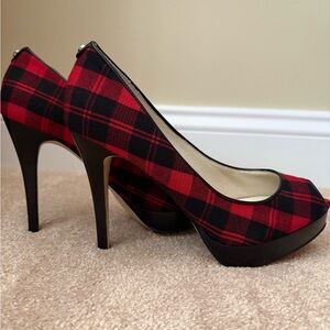 MICHAEL Michael Kors Red and Black Plaid Heels
